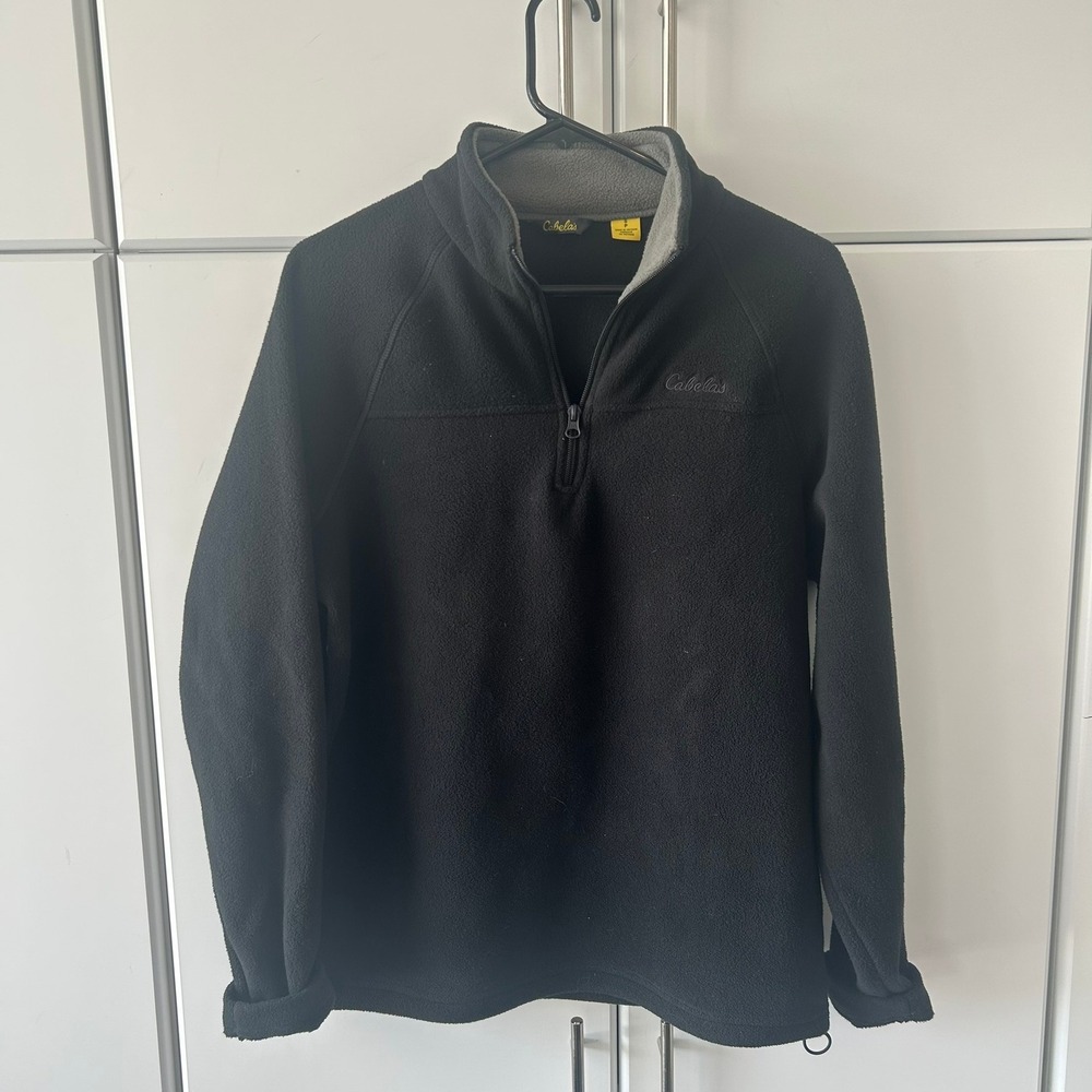 Cabelas Mens Small Black Fleece Quarter Zip Pullover Sweater Mock Neck Jacket